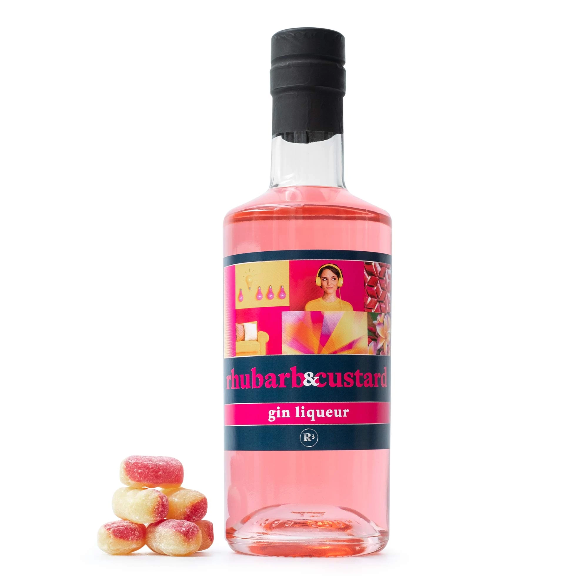 Rhubarb Gin by R3, Rhubarb and Custard Gin Liqueur 50cl, Rhubard Flavoured Gin Gift Set – Sweet Cocktail Mixers for Alcohol Drinks – Birthday Gin Gifts for Women & Men, Gin Hamper