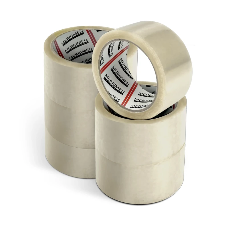 MERRIMEN Strong Heavy Duty Roll Pack Clear Packaging Tape | Secure Sticky Sealing Tape for Parcel Boxes, Moving Boxes, Large Postal Bags for long term storage | (48MM x 66M) (6 rolls, Clear)