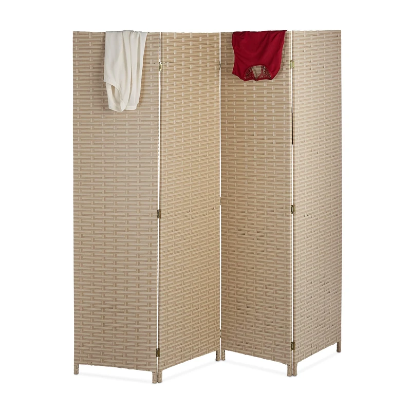 Relaxdays Room Divider 4 Parts H x W 180 x 180 cm Foldable Room Divider Modern Privacy Screen Plastic Beige