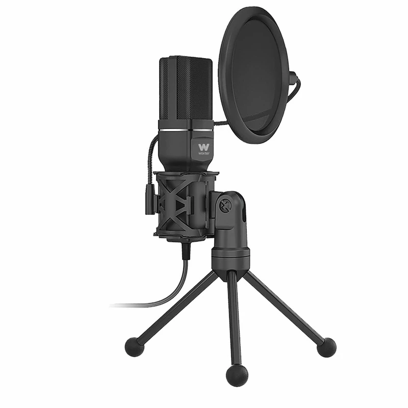Woxter Mic Studio 60 - Cardioid Microphone, Tripod included, USB connection, Compatible with Youtube, Skype, Twitch
