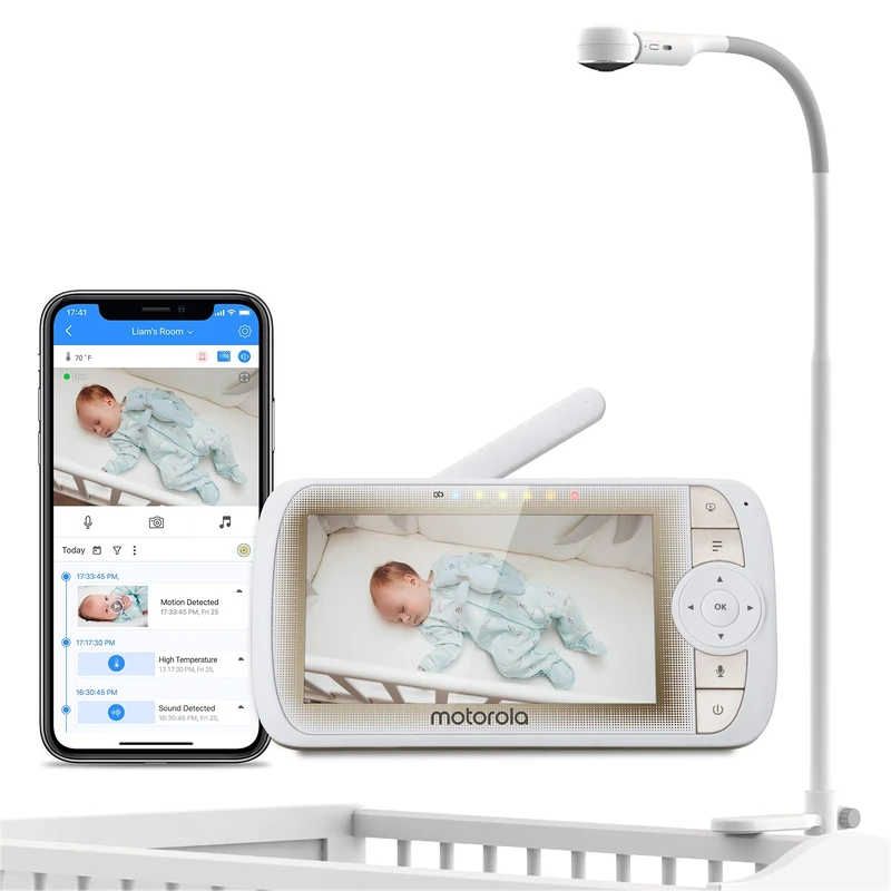 Motorola Nursery Lifestyle, Baby MBP 950 Halo Video Baby Monitor with Crib Holder 5 Inch Full HD 1080p Parent Unit and WiFi Hubble Connected Flexible Magnetic Camera Mount, White