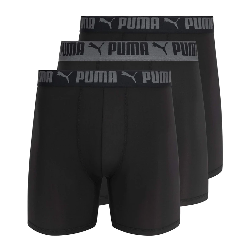 PUMA Men's 3 Pack Athletic Fit Boxer Briefs, Castlerock, S
