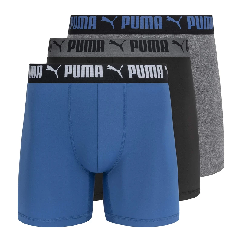 PUMA Men's 3 Pack Athletic Fit Boxer Briefs, Star Sapphire, S