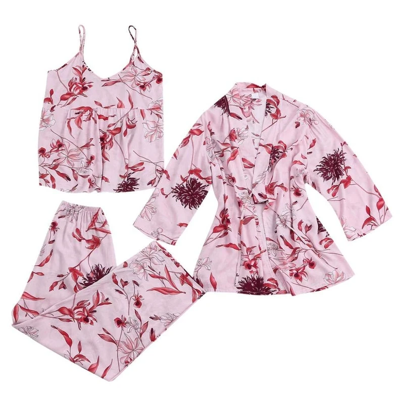 Women's Baby Dolls Women Nightdress Lingerie Robes Underwear Sleepwear Sexy Satin Silk Robe & Gown Sets -D_L