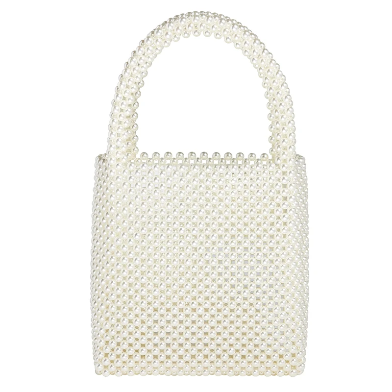 Grandxii Pearl Clutch Purse White Summer Handbag Tote Bag Evening Party Bag With Pearls For Women, White-e