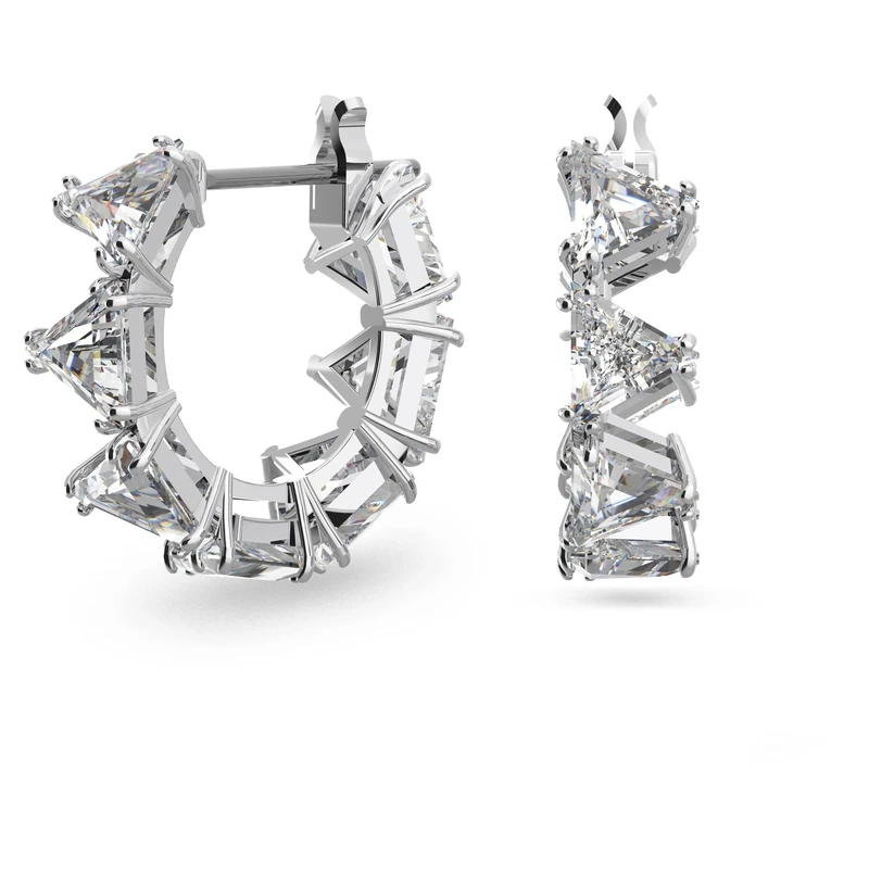 Swarovski Small Hoop Earrings, White Triangle Cut Crystal Earrings in a Rhodium Plated Setting, from the Ortyx Collection