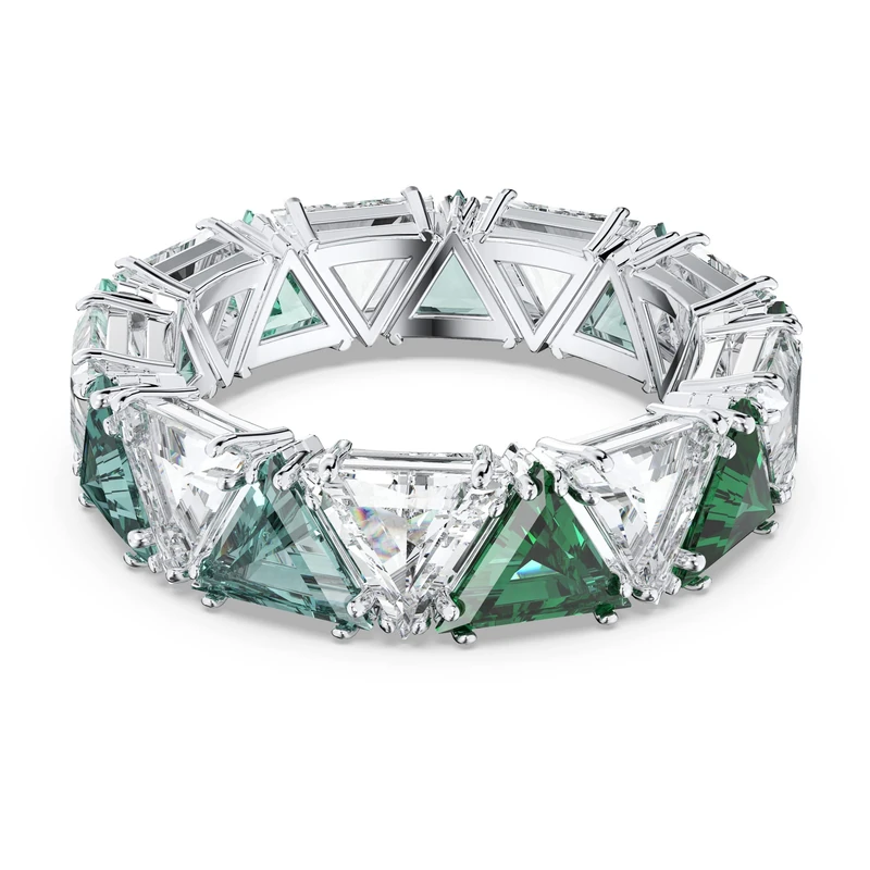 Swarovski Ortyx cocktail ring, Triangle cut, Green, Rhodium plated, 55