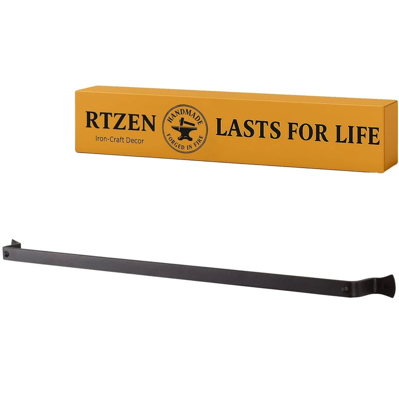 RTZEN Farmhouse Towel Rack for Bathroom - Handcrafted Wrought Iron Kitchen Towel Bar Straight Wall Mount Rod - Large Matte Black Towel Hanger for Home or Office - 26" Rack Fits 24" Towels (Large)