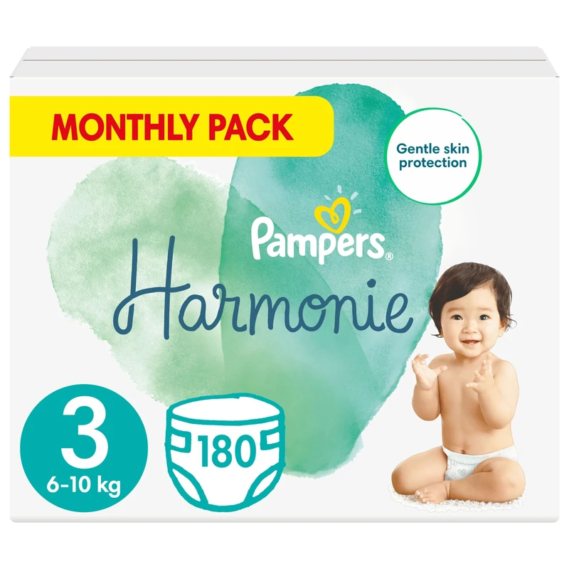 Pampers Baby Nappies Size 3 (6-10 kg / 13-22 lbs), Harmonie, 180 Nappies, Monthly Savings Pack