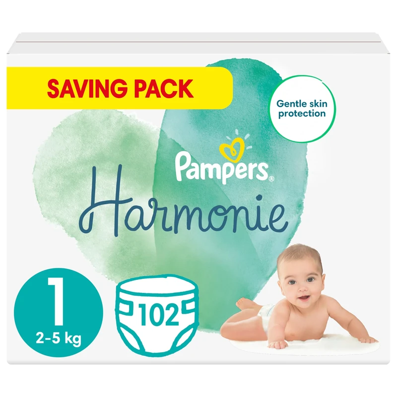 Pampers Baby Nappies Size 1 (2-5 kg / 4-11 lbs), Harmonie, 102 Nappies, Saving Pack, Baby Essentials for Newborn