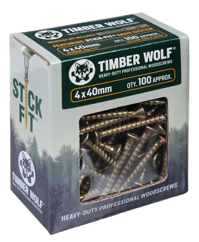 Timber Wolf TW40040 Woodscrews - 4.0 x 40mm - Box of 100, Zinc & Yellow (Gold)