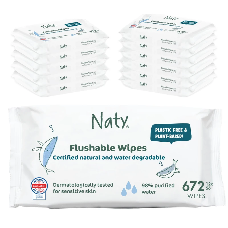 Naty Flushable Baby Wipes for Sensitive Skin, 672 Count (12 Packs)