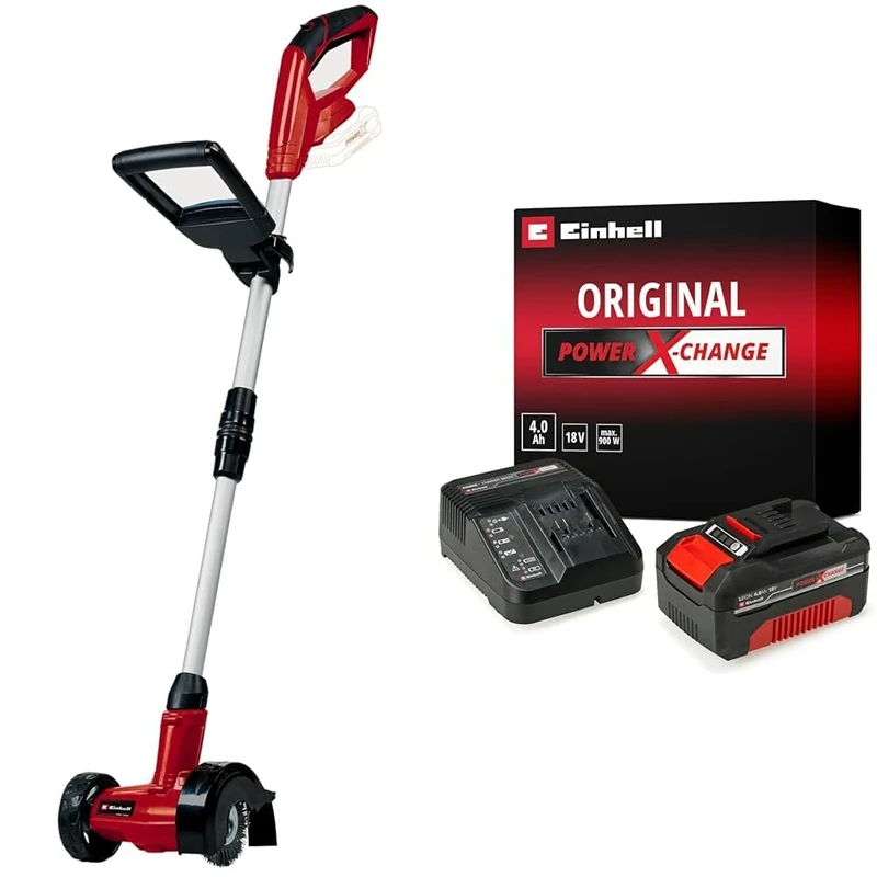 Einhell Power X-Change 18V Cordless Grout Cleaner With Battery And Charger - Adjustable Telescopic Long Handle, Replaceable Brushes (Nylon And Steel Included) - GE-CC 18 Li Patio Cleaner Kit