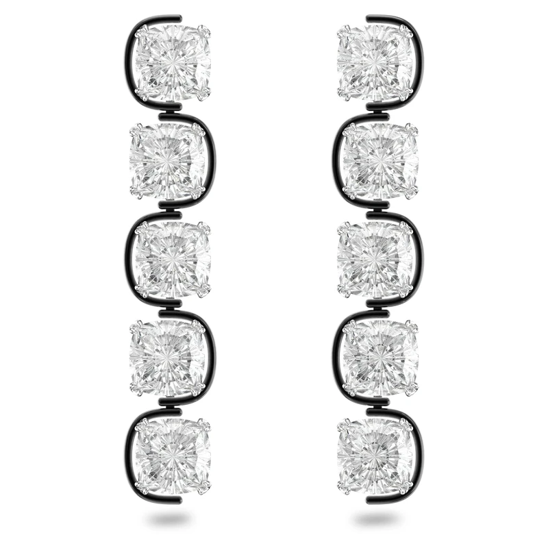 Swarovski Harmonia drop earrings, Cushion cut floating crystals, White, Mixed metal finish
