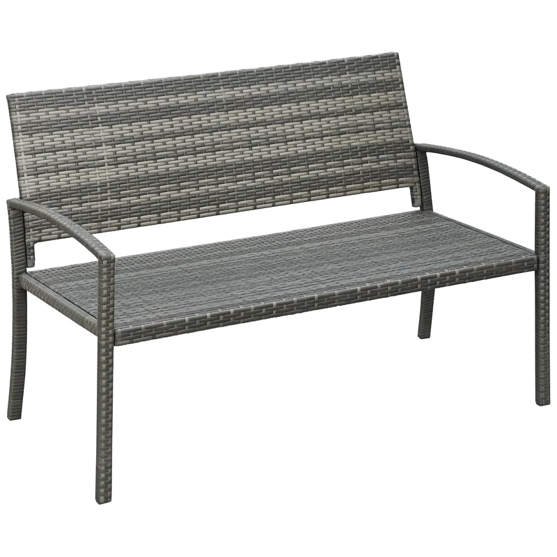 Outsunny Patio Rattan 2 Seater Garden Bench Wicker Weave Love Seater Armchair Furniture Outdoor Garden Conservatory Chair Grey