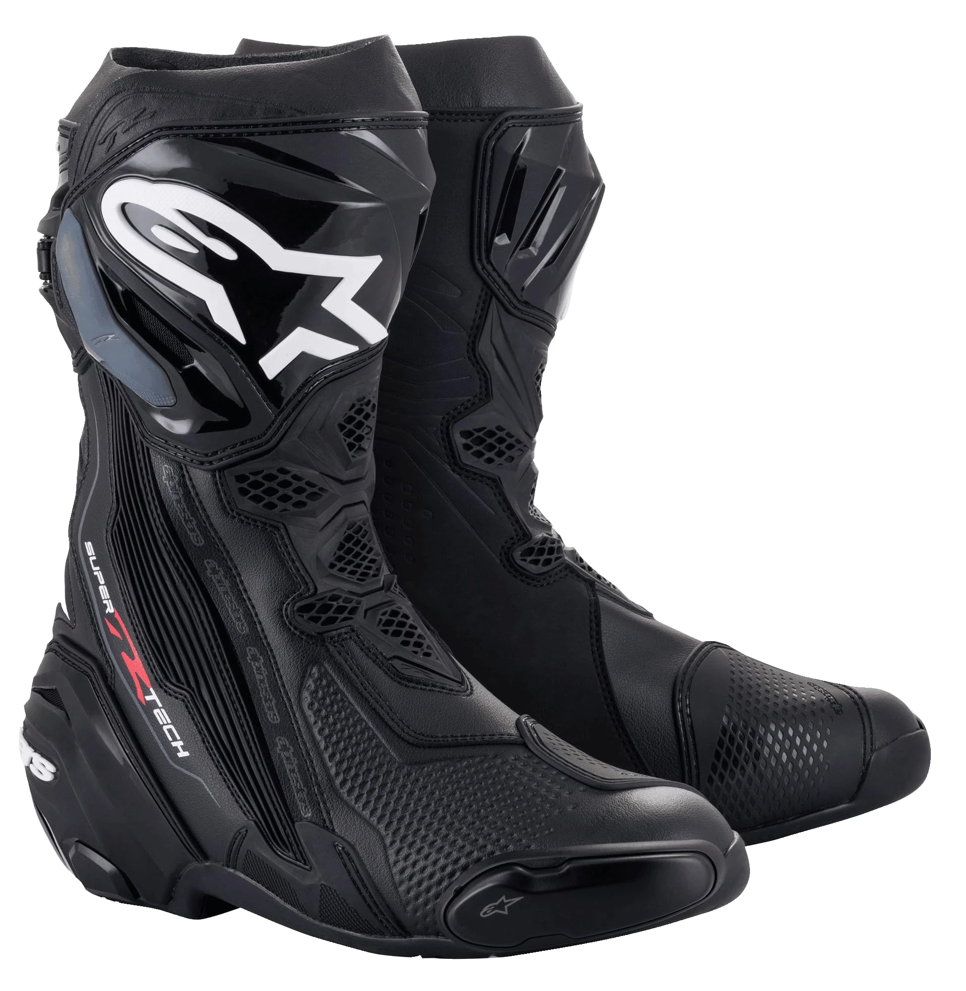 Alpinestars Supertech R Motorcycle Boots Long - Black - Abrasion Resistant & Breathable, black, 10.5 UK