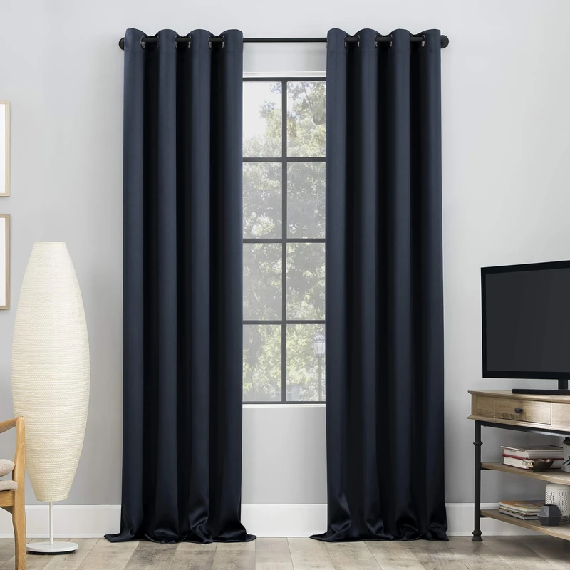 Sun Zero Nordic 2-pack Theater Grade Extreme 100% Blackout Grommet Curtain Panel Pair, 52" x 108", Navy Blue