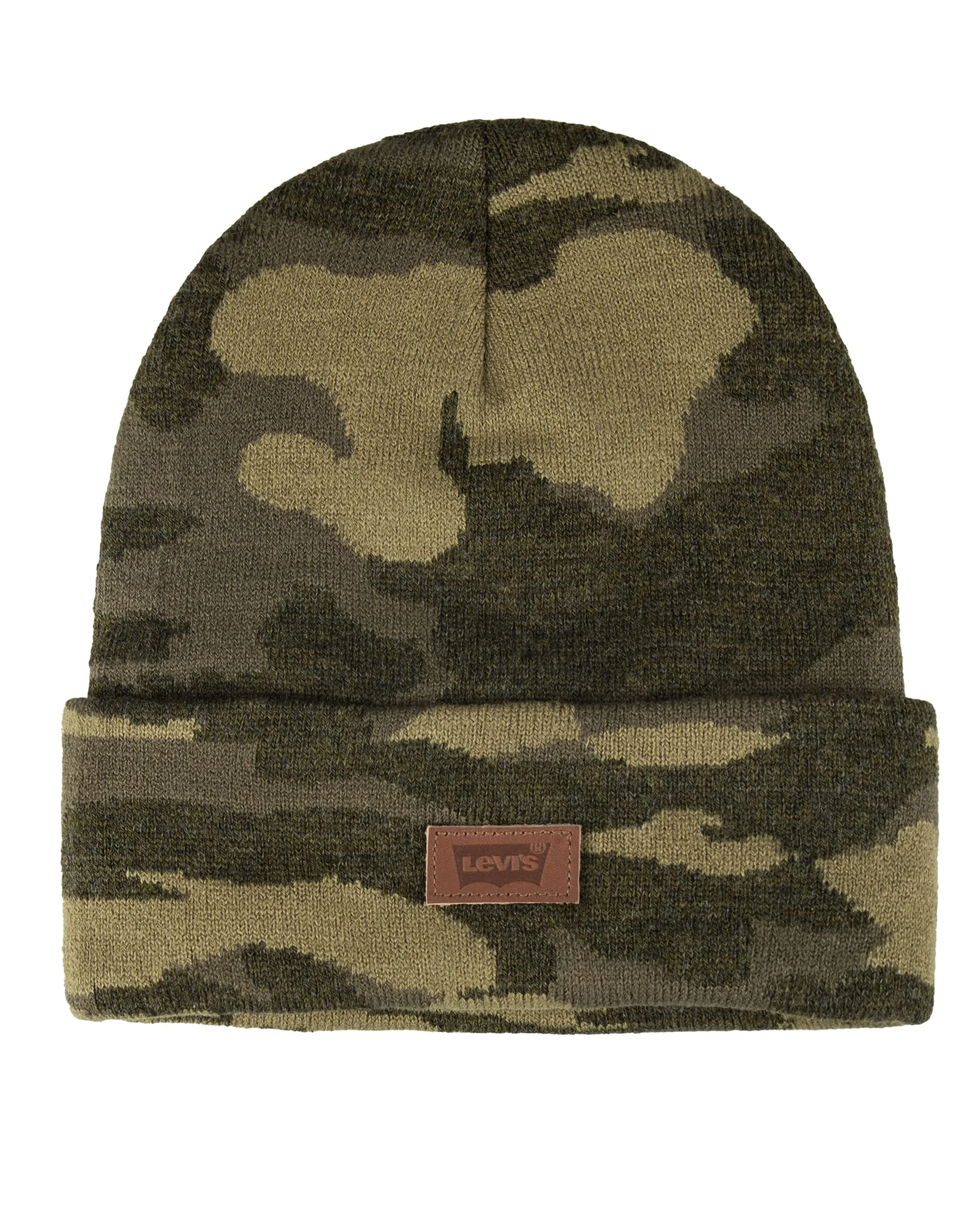 Levi's Unisex-Adults Classic Knit Cuffed All Season Beanie Hat, Camo Green Solid, One Size
