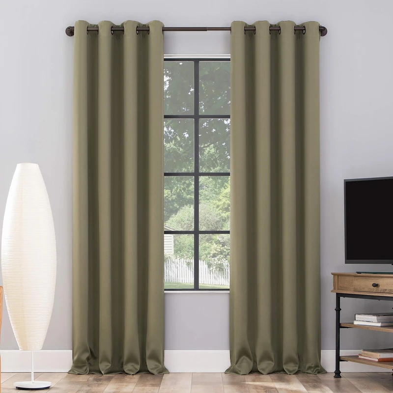 Sun Zero 2-Pack Theater Grade Extreme Total Blackout Grommet Curtain Panel Pair, thermal, Olive Green, 52" W x 63" L (Pack of 2) - Image 1