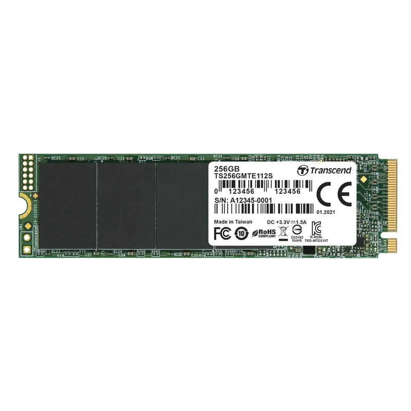 Transcend MTE112S 256GB NVMe PCIe Gen3 x4 SSD, Read/Write up to 2,500/1,700 mb/s with 3D Nanad Flash TS256GMTE112S