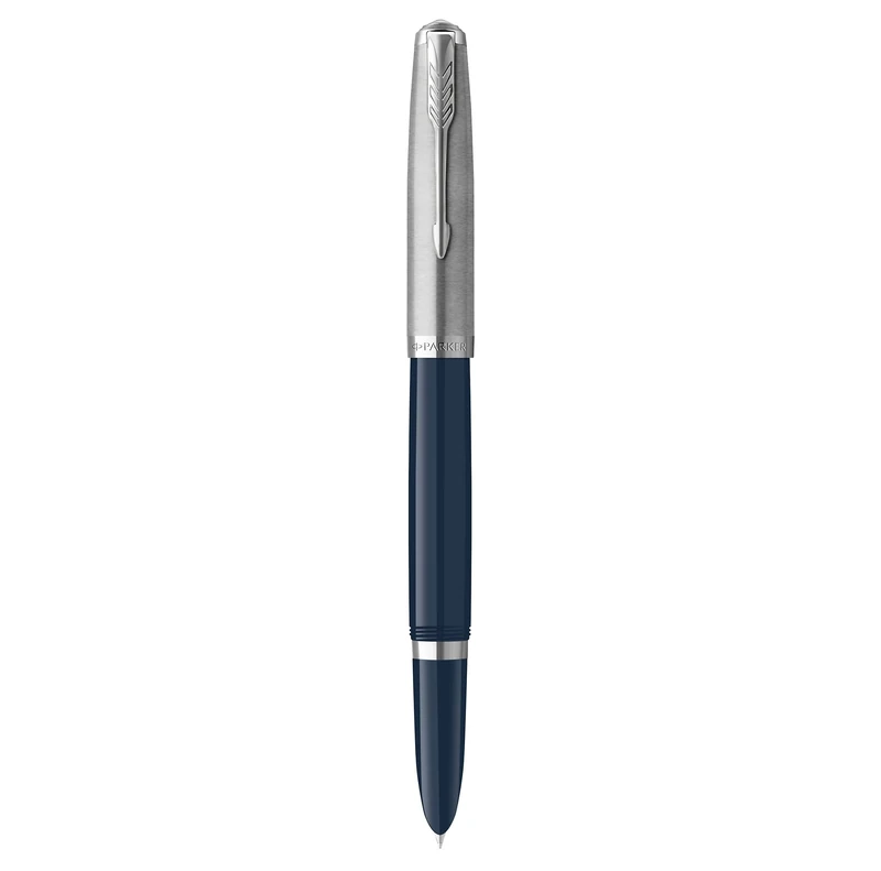 Parker 51 Fountain Pen | Midnight Blue Barrel with Chrome Trim | Fine Nib with Black Ink Cartridge | Gift Box