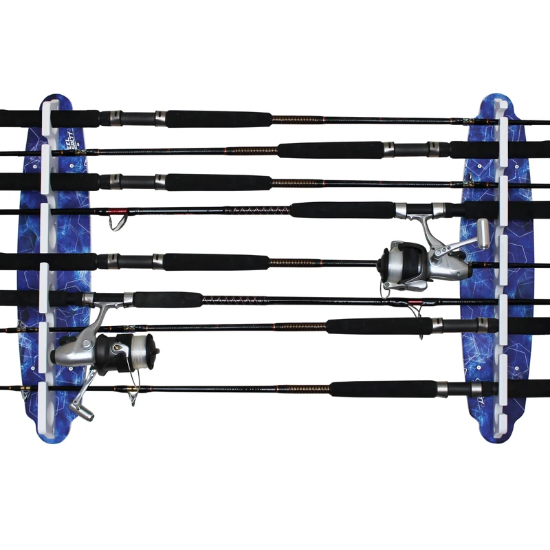 Rush Creek Creations Unisex's Reel Salty Offshore/Inshore Saltwater 2 in 1, 11 Fishing Rod Holder Marine Grade Wall Ceiling Storage Rack-Waterproof, Blue