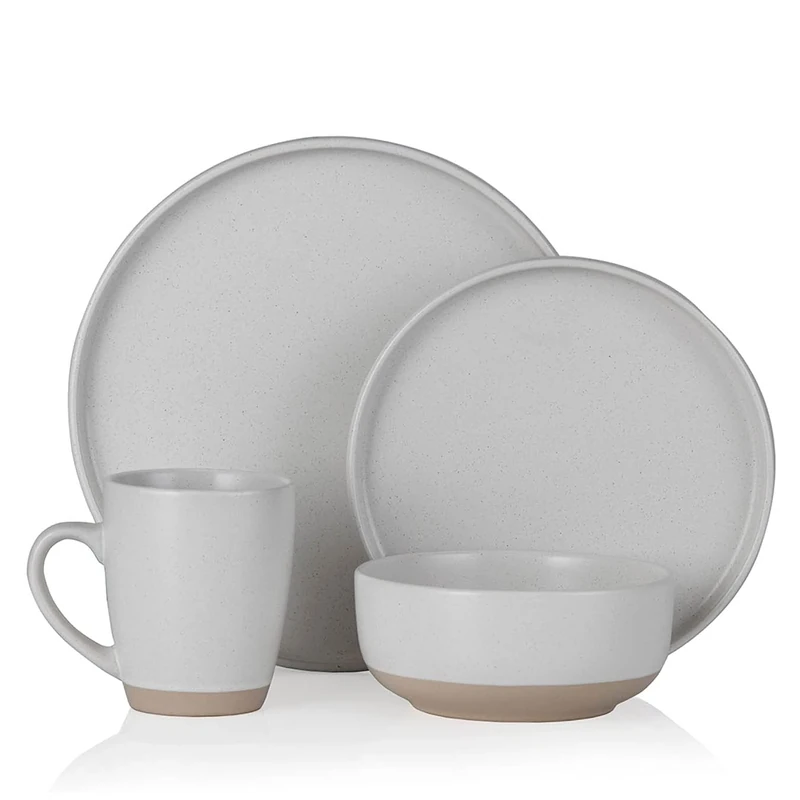 Barbary & Oak BO867007WHT Avena 16 Piece Dinnerware Set, Stoneware, Linen White