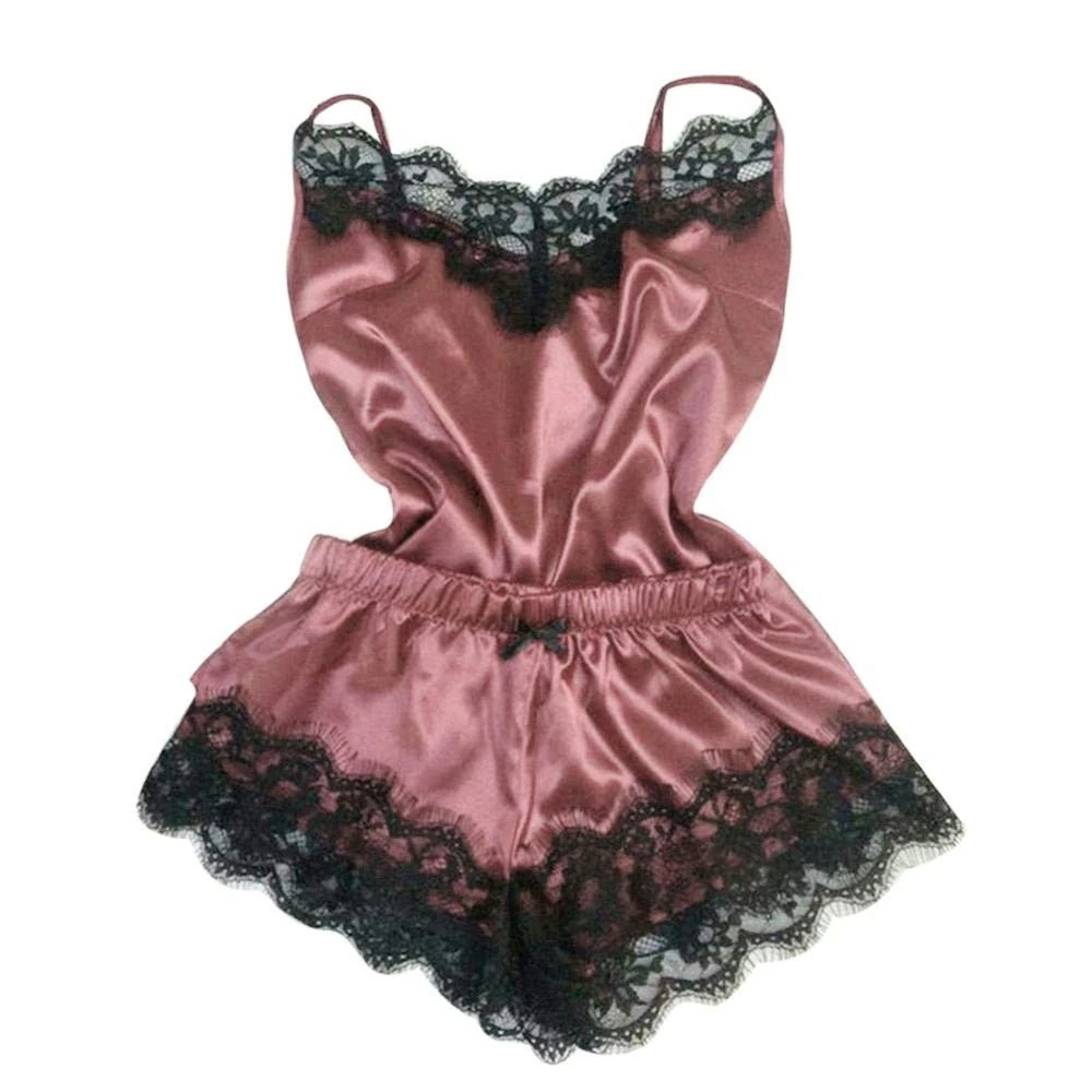 Women's Erotic Teddies & Bodysuits Sexy Lingerie Lace Sleepwear Women s Pajama Temptation Nightwear Cute Cami-Hot_Pink__XL