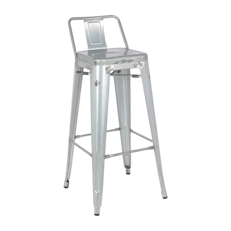 Bolero Bistro Galvanised Steel High Stool with Backrest (4 pack) DL877