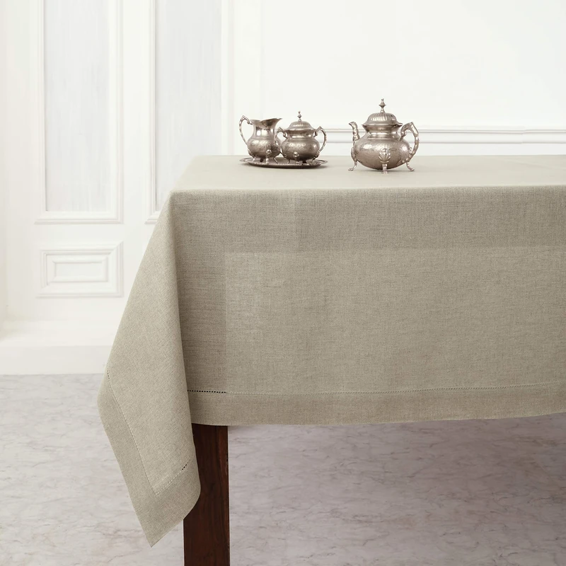 Solino Home Linen Tablecloth for Rectangle Tables 60 x 132 Inch - Classic Hemstitch 100% Pure Linen Natural Table Cloth - Machine Washable Cloth Tablecloth for Summer