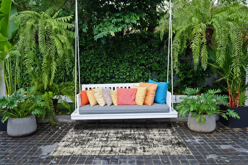 andiamo Bonnie Outdoor Rug Weatherproof Balcony Rug Waterproof Outdoor Rug in Colourful Design Can Also Be Used as a Rug Living Room or Kitchen Rug Anthracite Grey 160 x 230 cm