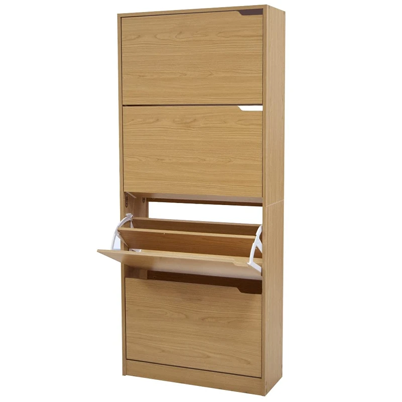 BAKAJI MDF Wood with 4 Doors Flip Shoe Rack, Engineered, Oak - Image 1