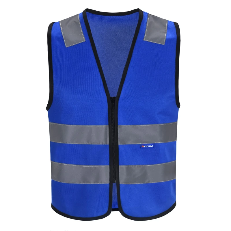 5 colors Adult blue High Visibility Hi Viz Vest Waistcoat Safety hi vis vest zipper (XXS-XXL) (XS, Blue)
