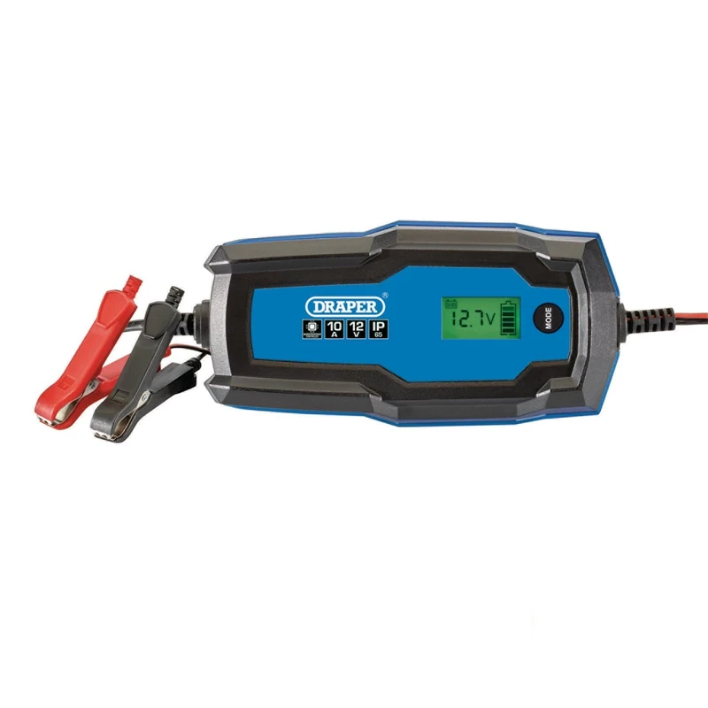 Draper 12V/6V Smart Charger | Battery Maintainer (10A) | Integrated Charging Leads | Trickle Car Battery Charger | Portable Jump Starter | 53491 - Image 1