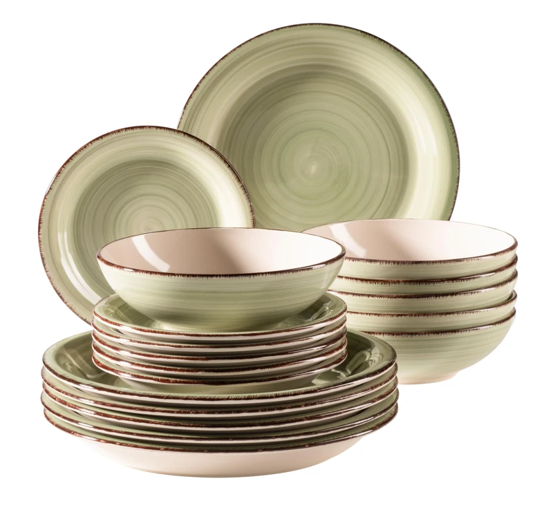 MÄSER 931876 Bel Tempo II, Plate Set for 6 People in Modern Vintage Look, 18-Piece Dinner Service, Hand-Painted Ceramic Tableware Service, Stoneware, Green