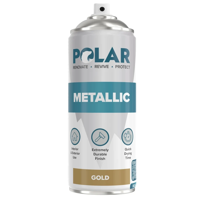 Polar Metallic Gold Spray Paint - 400ml | Multi-Purpose Interior & Exterior Use | Ideal Gold Spray Paint For Metal, Wood, Glass, Plastic, Ceramics & Ornaments | Quick Drying | Easy to Apply