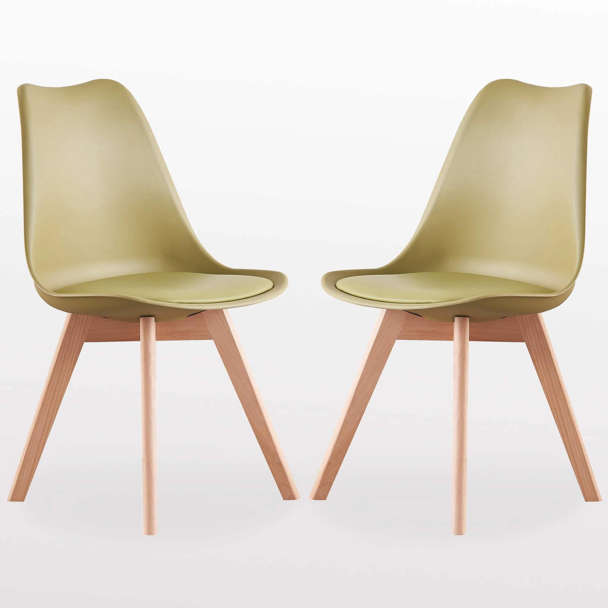 P&N Homewares Retro Modern Dining Chairs – Lorenzo Plastic Chairs with Cushioned Pad Seat & Solid Beech Wooden Legs - Mid Century Side Chair for Dining Room Living Room Kitchen Office Lounge