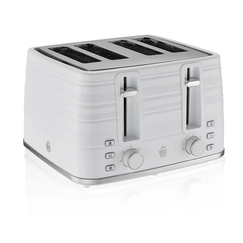 Swan 4-Slice Symphony Toaster, White, Defrost, Cancel and Reheat Functions, Independent Browning Controls, ST31054WN