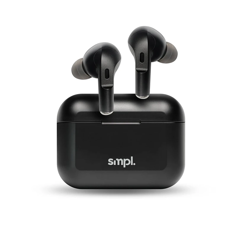 Smpl SP2000 ANC Active Noise Cancelling In-Ear Headphones, Bluetooth 5.0, Charging Case, 30-Hour Playtime, One-Step Pairing, Smart-Touch Control - Black