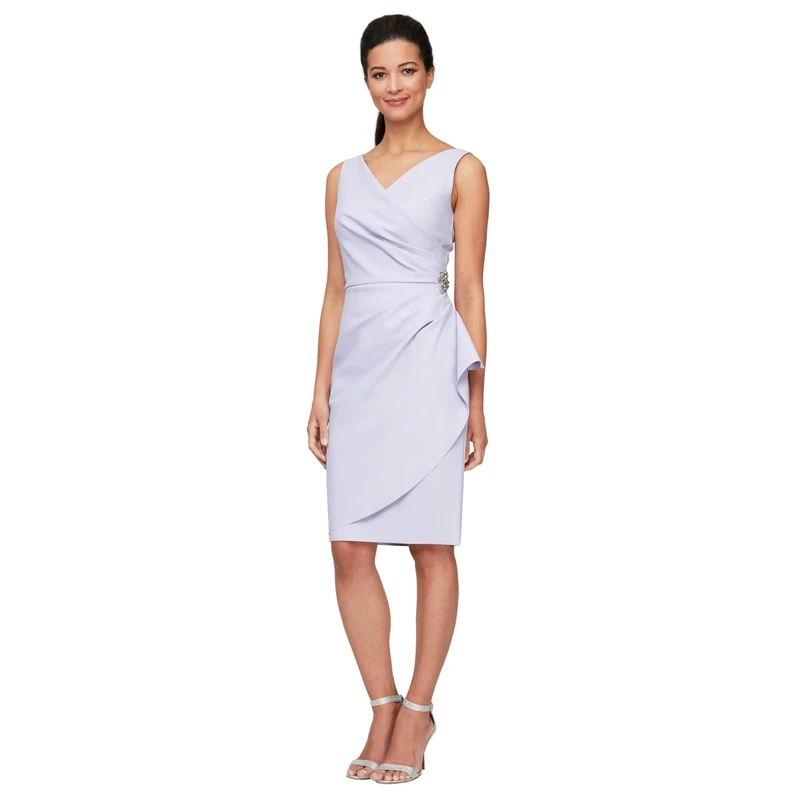Alex Evenings Women's Slimming Short Ruched Cocktail Dress with Ruffle (Petite and Regular Sizes), Lavender, 20