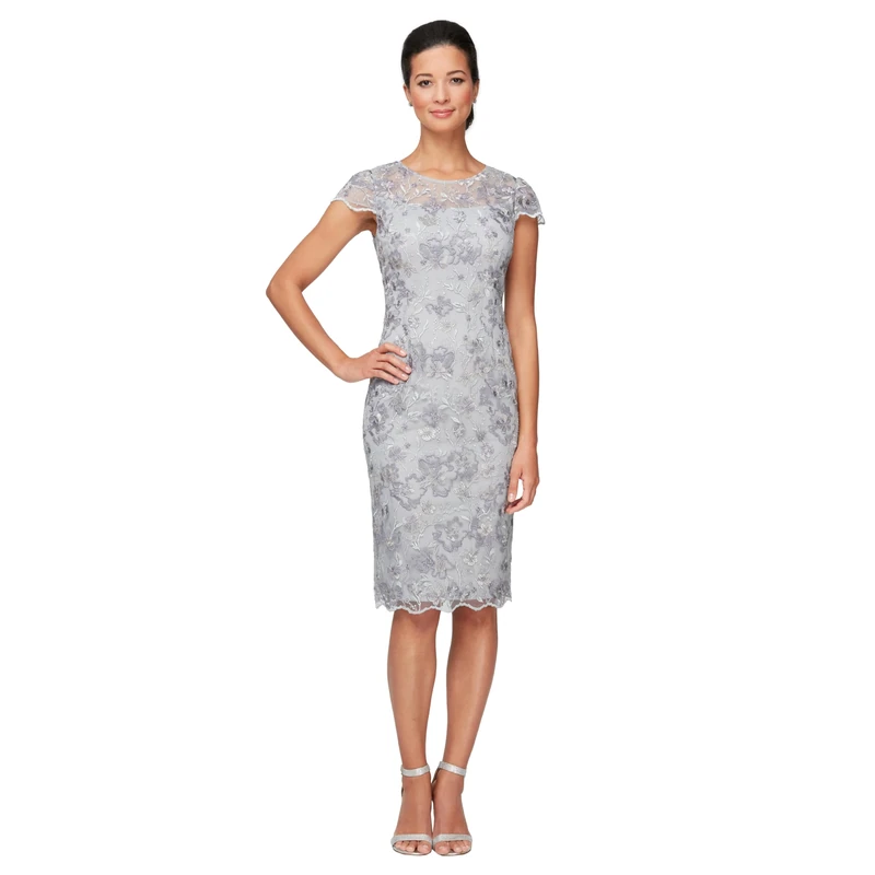 Alex Evenings Women's Short Embroidered Dress - Dove Size 8