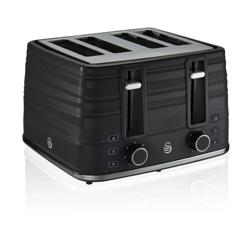 Swan ST31054BN 4-Slice Symphony Toaster, Black, Defrost, Cancel and Reheat Functions, Independent Browning Controls