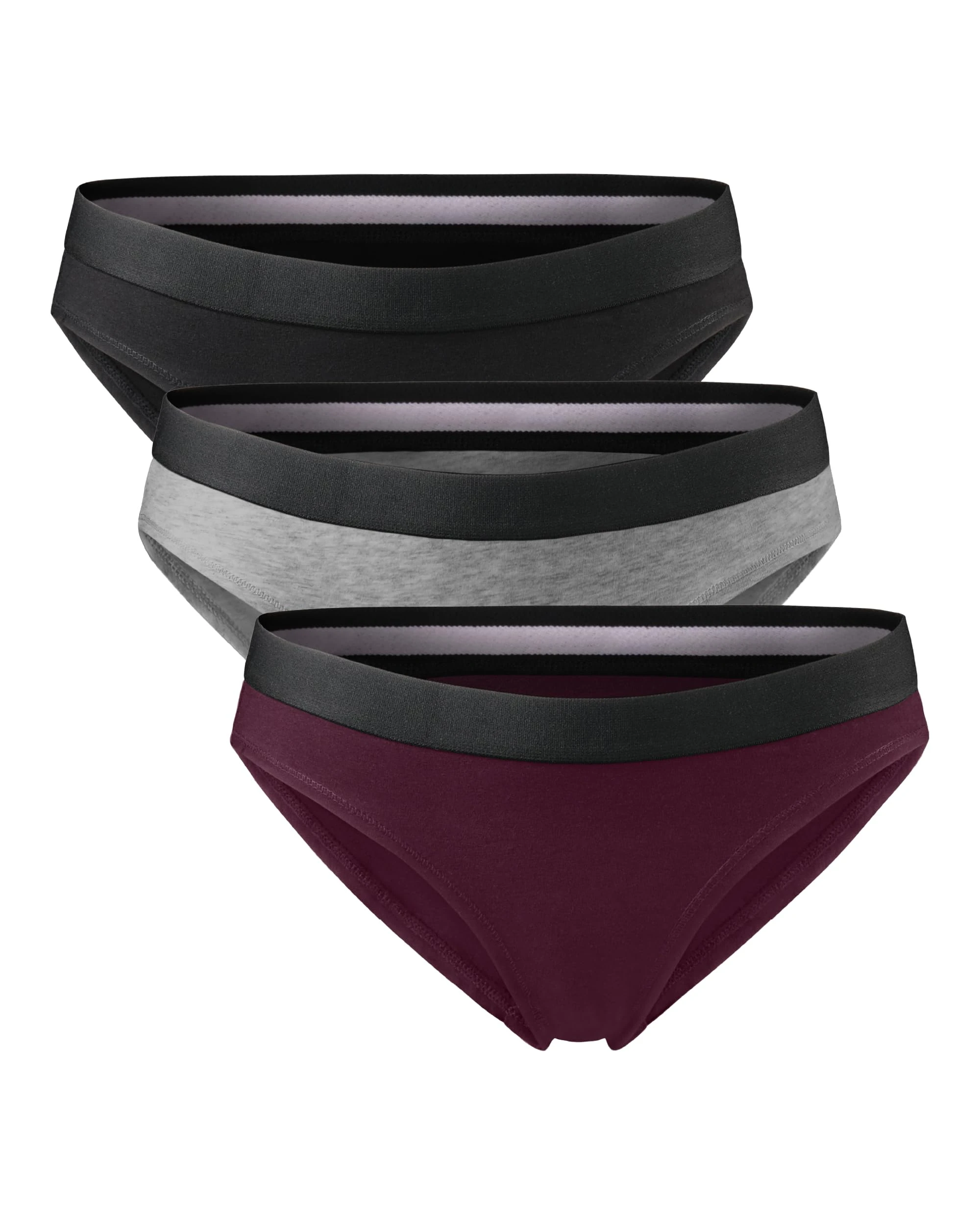 DANISH ENDURANCE Women's Knickers, Organic Cotton Underwear, Panties, Soft Ladies Pants, Comfortable Bikini Briefs, For Daily Wear, 3 or 6 Pack, Multicolour (1x Black, 1x Dark Grey, 1x Wine), M