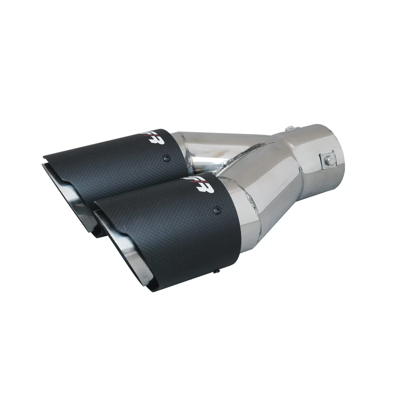 Simoni Racing Exhaust Trim Double Round/Slant (Right) Matte Carbon + Stainless Steel - Diameter 92 x Length 305 mm - Connection 40-76 mm