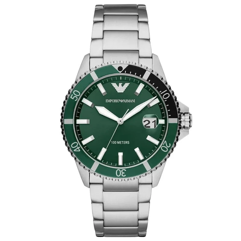 Emporio Armani Watch for Men, Three Hand Date Movement, 42 mm Silver Stainless Steel Case with a Stainless Steel Strap, AR11338