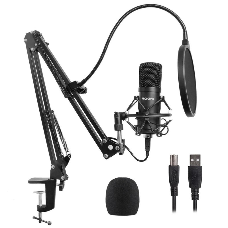 ProSound USB Microphone Kit 192KHZ/24BIT PC Condenser Podcast Streaming Cardioid Mic Plug & Play for Computer, YouTube, Gaming Recording