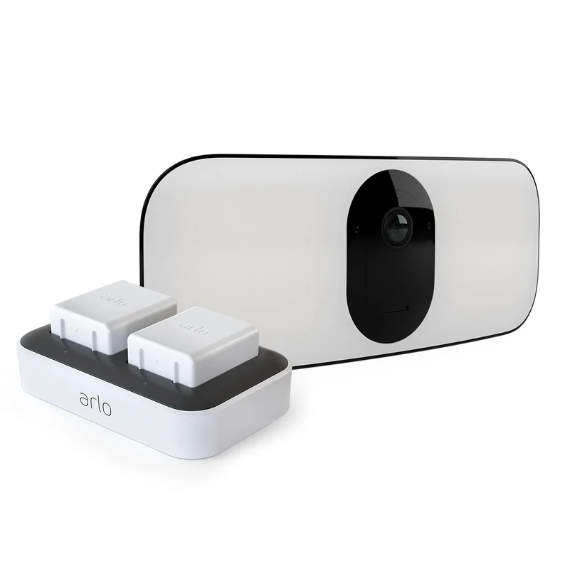 Arlo Pro 3 Outdoor Floodlight Camera and Fast Dual Charger Bundle, Black