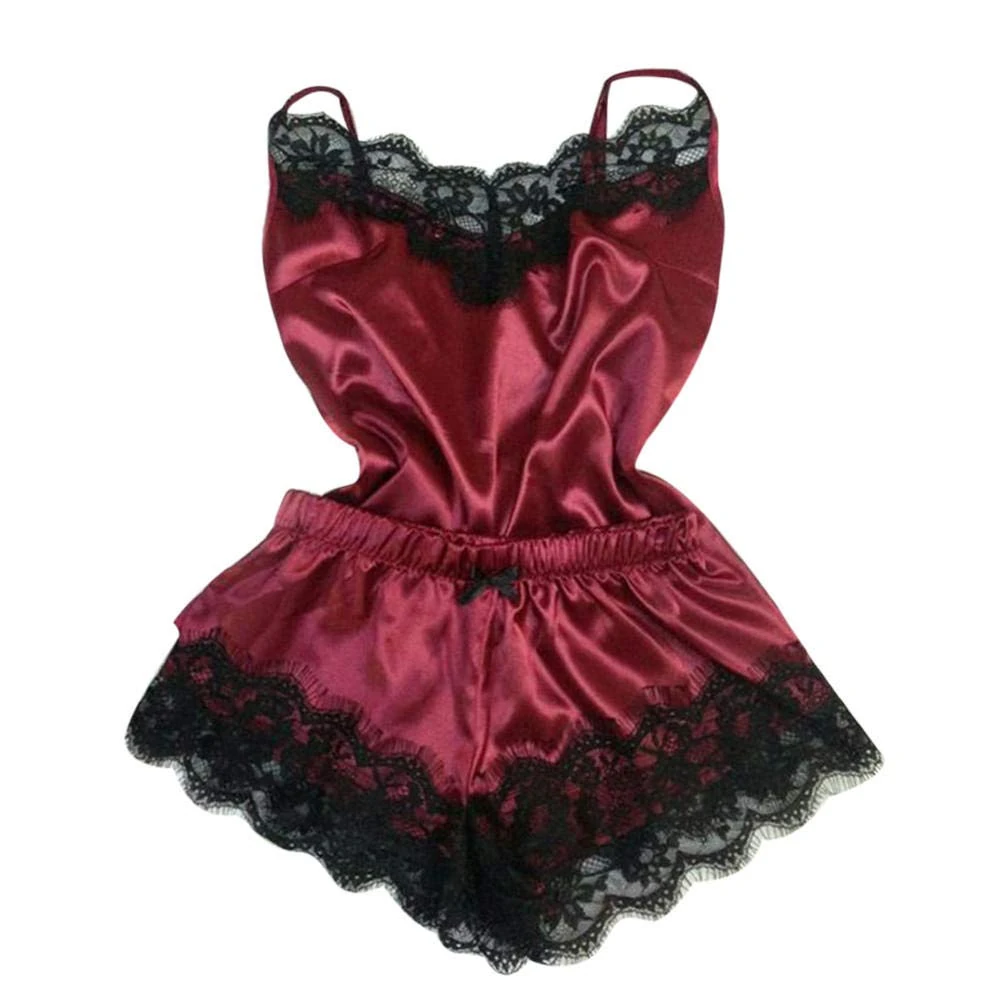 Women's Baby Dolls Sexy Lingerie Lace Sleepwear Women s Pajama Temptation Nightwear Cute Cami-Red__XL