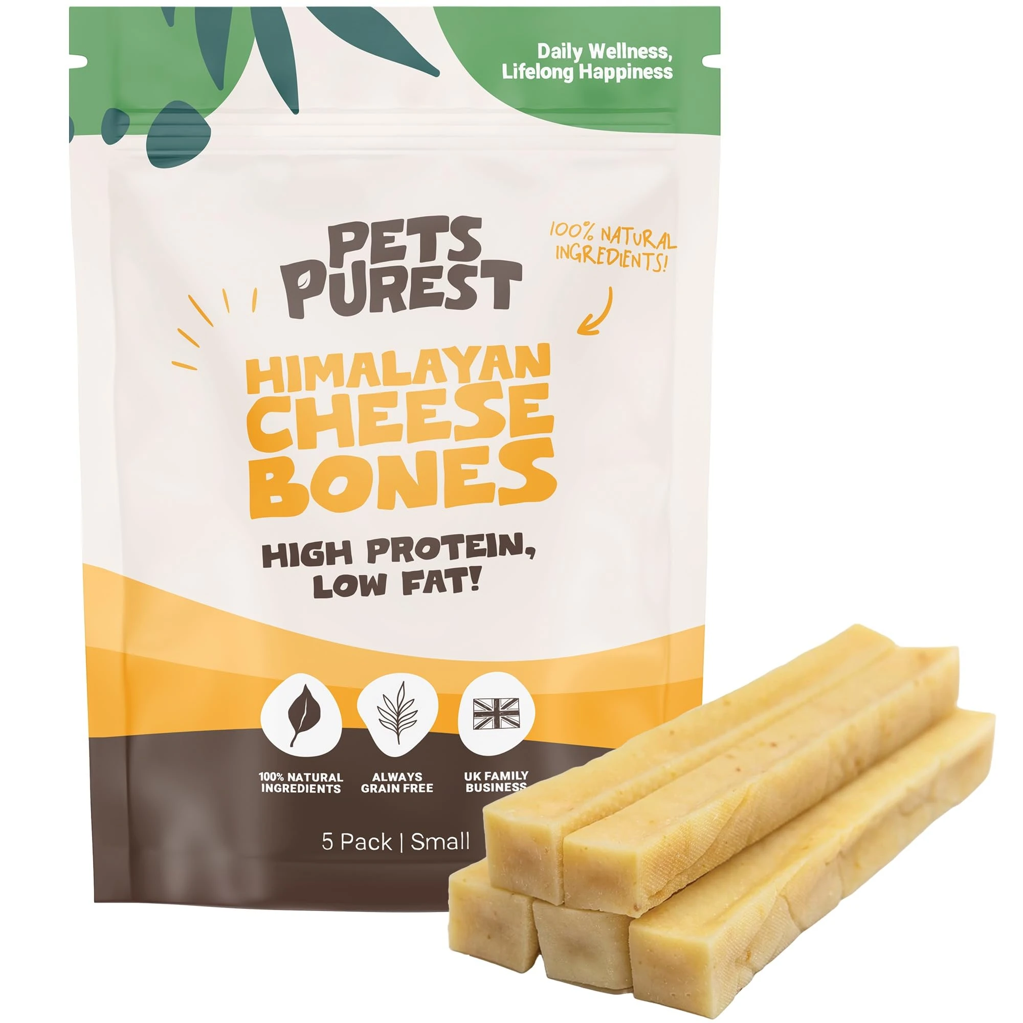 Pets Purest Himalayan Yak Chews with Milk for Dog, Puppy & Senior - 100% Natural Cheese Bone Food Treats - Long Lasting Protein & Calcium Dogs Dental Stick Snack for Plaque Off, Tartar & Teeth (5 Pcs)