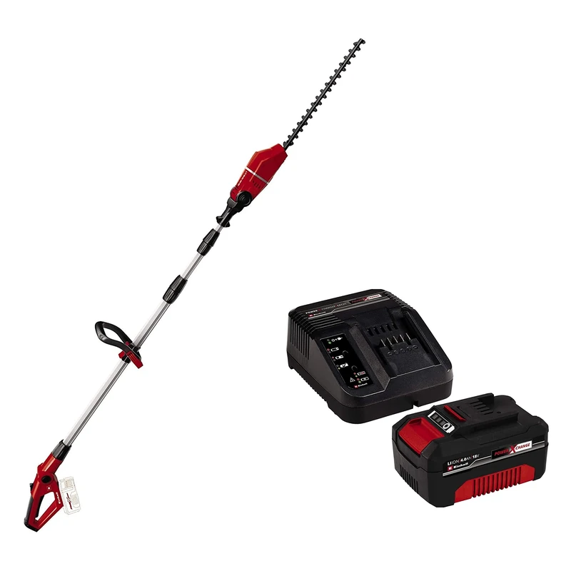 Einhell Power X-Change 18V Cordless Long Reach Hedge Trimmer with Battery and Fast Charger - Lightweight Telescopic Hedge-Cutter with Extendable Pole - GE-HH 18/45 Li T Pole Hedge Trimmer